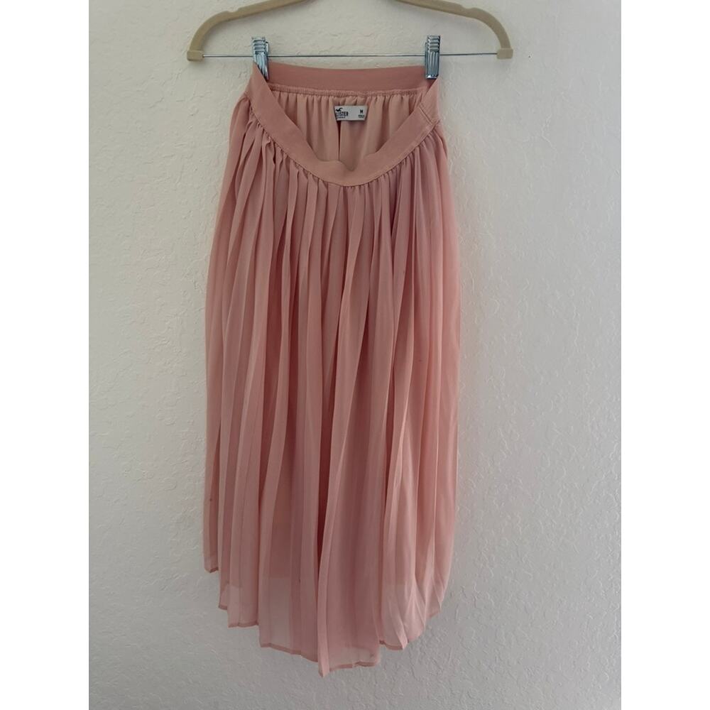 Hollister California Blush Pink Pleated Chiffon Midi Skirt Elastic Waist Size M